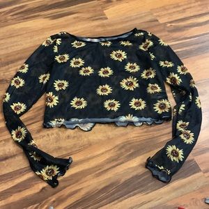 Black see through sunflower top